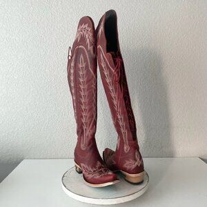 Lane LEXINGTON Over the Knee Womens Cowboy Boots 6.5 Red Western Cowgirl Lace Up